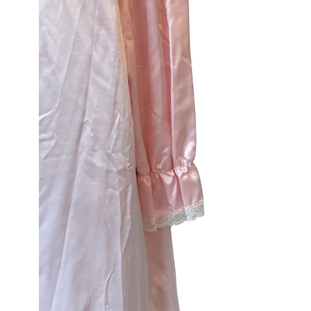 Vtg Jaclyn Smith L Pink Long Sleeve Nightgown Lace Accents Embroidered Modest - Picture 5 of 11